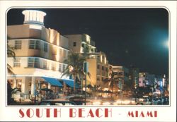 South Beach Miami, Art Deco District at Night Postcard