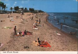 Crowded Beach Scene, Lake Worth, Florida Postcard