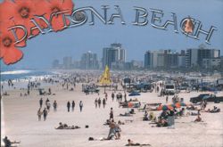Daytona Beach - Crowded Shoreline Scene Postcard