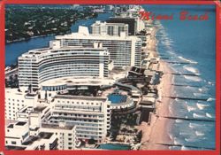 Aerial View of Miami Beach Hotels, Fontainbleau Hotel Postcard