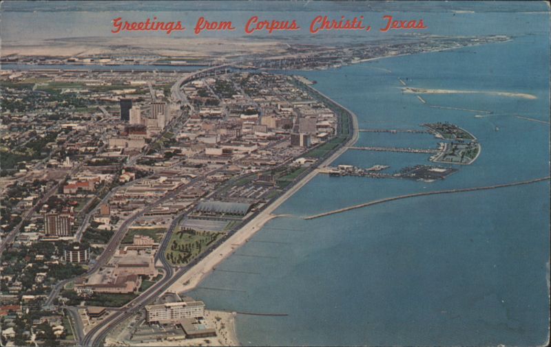 Greetings from Corpus Christi, TX - Aerial Skyline View Texas