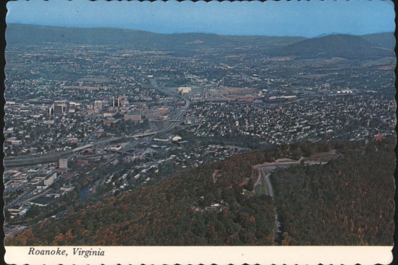 Aerial View of Roanoke, Virginia with Mill Mountain
