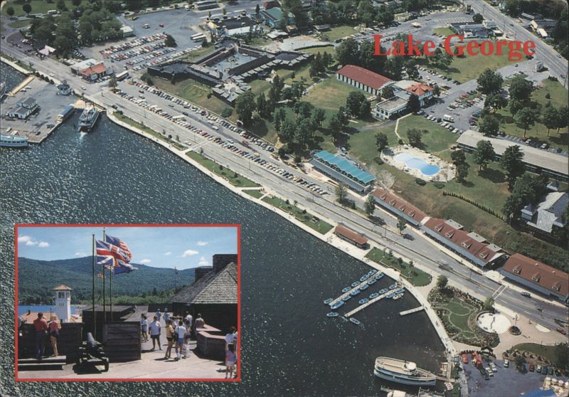Lake George, Aerial View with Fort William Henry Inset New York