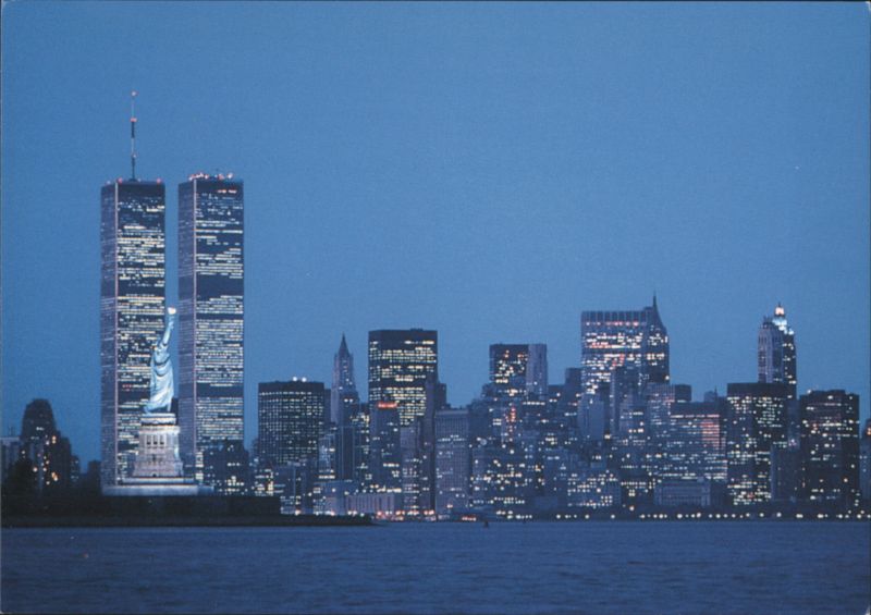 Manhattan Island and Statue of Liberty at Night, New York