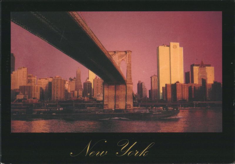 New York, Brooklyn Bridge and Manhattan Skyline at Evening New York City