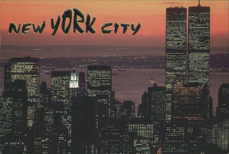 New York City Skyline at Sunset with Twin Towers
