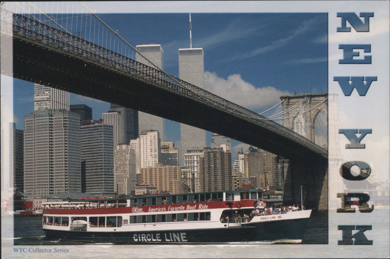 World Trade Center and Brooklyn Bridge with Circle Line Boat New York City