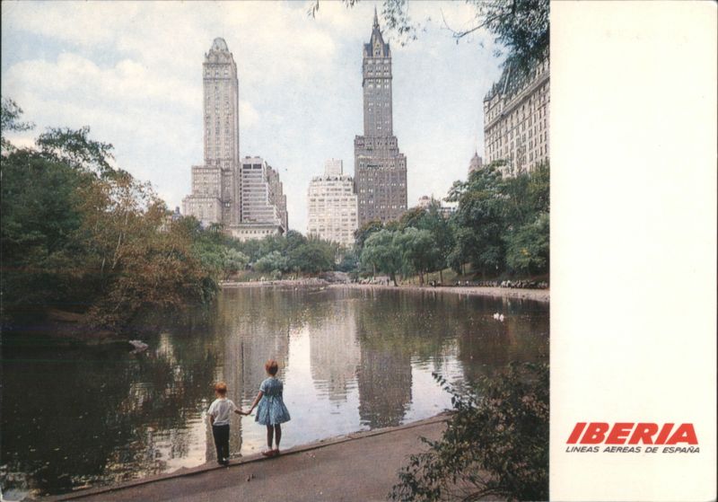 Children by The Lake, Central Park, New York City Skyline