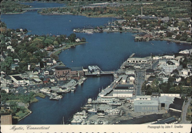 Aerial View of Mystic, Connecticut and Mystic River