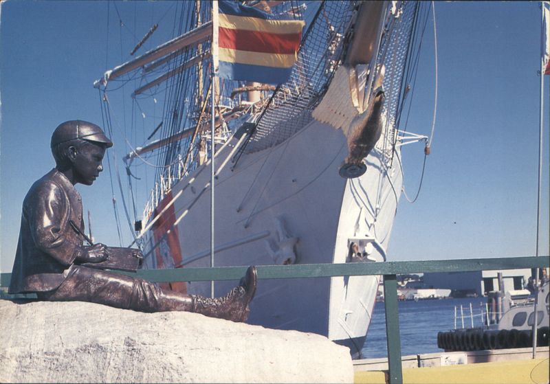 C.G. Barque Eagle and Eugene O'Neill Statue, City Pier New London Connecticut