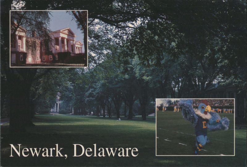 Old College, The Mall, and Blue Hen Mascot, University of Delaware Newark