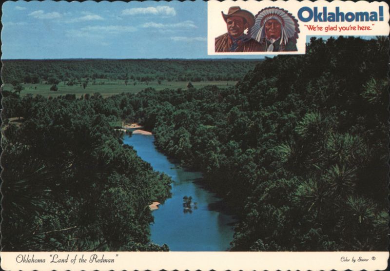 Oklahoma 'Land of the Redman', Winding River & State Welcome
