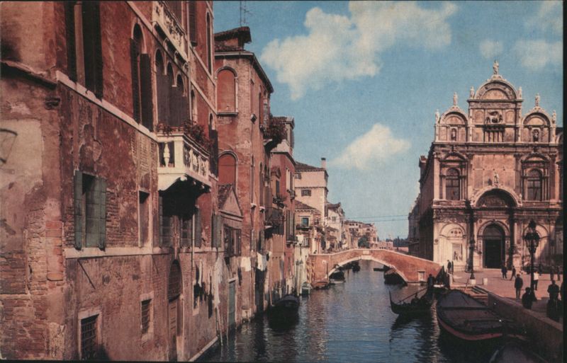 Venetian Canal, Bridge, and Church Facade Venezia Italy