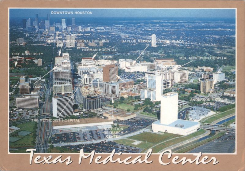 Texas Medical Center, Aerial View with Downtown Houston
