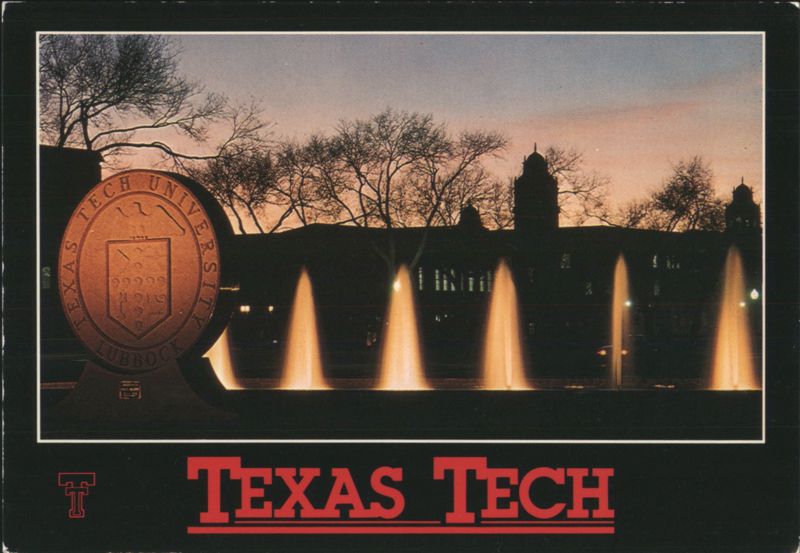 Texas Tech University Seal and Fountains at Dusk Lubbock
