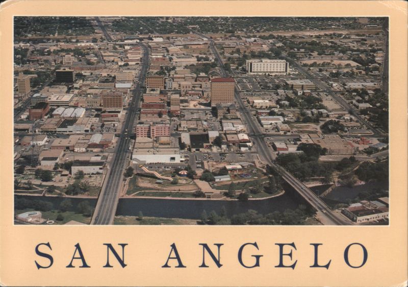 Aerial View of Downtown San Angelo and North Concho River Texas