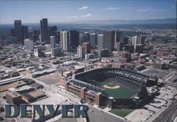 Denver Baseball Stadium and Skyline Postcard