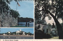 St. Simons Island, GA - Hotel, Fort & Church Views Postcard