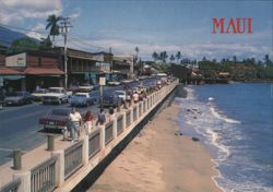 1980's Front Street and Sea Wall, Lahaina, Maui Postcard
