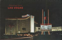Hilton Hotel at Night, Las Vegas, Tony Orlando & Juliet Prowse Postcard