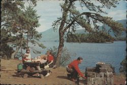 Picnic at Lake George Narrows, View from Turtle Island Postcard