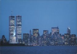 Manhattan Island and Statue of Liberty at Night, New York Postcard