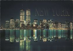 New York City Skyline at Night, World Trade Center Postcard