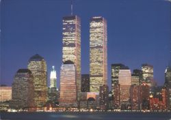 World Trade Center at Night, View from New Jersey Postcard