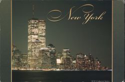 New York, World Trade Center at Night Postcard