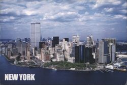 New York, Aerial View of Lower Manhattan with Twin Towers Postcard