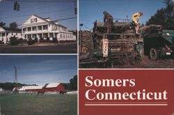 Somers Connecticut: Historic Inn, Horse Farm, Potato Harvest Postcard