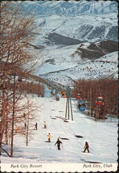 Skiers and Gondola at Park City Resort Postcard