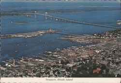 Aerial View of Newport, Goat Island, and Newport Bridge Postcard