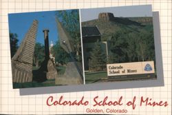Colorado School of Mines, Sculptures and Entrance Sign Postcard