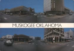 Four Views of Downtown Muskogee, Oklahoma Postcard