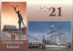Pier 21 and Tall Ship ELISSA, Galveston Island Postcard