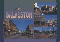Galveston - The Strand, Seawall Boulevard, and Willie G's Postcard