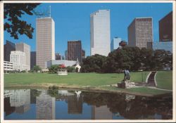 Houston, Texas Skyline with Park and Pond Postcard