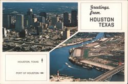 Greetings from Houston, Texas - Cityscape and Port of Houston Postcard