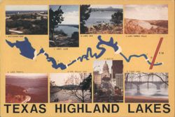 Texas Highland Lakes: Buchanan, Inks, LBJ, Travis, Austin Postcard