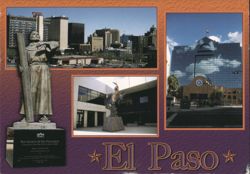 El Paso Landmarks: Fray Garcia Statue & City Views Postcard