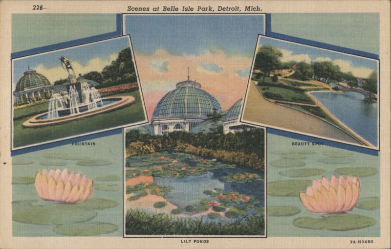 Scenes at Belle Isle Park, Fountain & Lily Ponds, Detroit, MI Michigan
