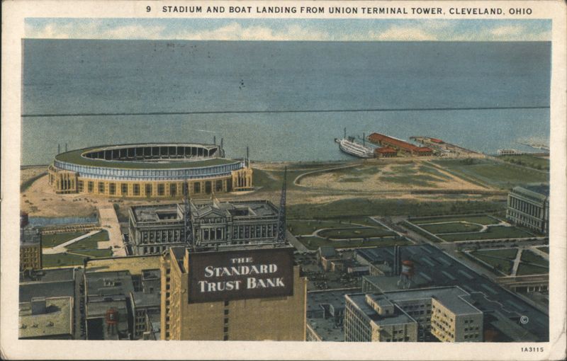 Stadium and Boat Landing from Union Terminal Tower, Cleveland, OH Ohio