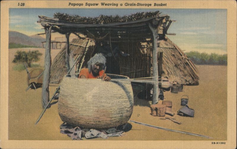 Papago Squaw Weaving a Grain-Storage Basket Tucson Arizona