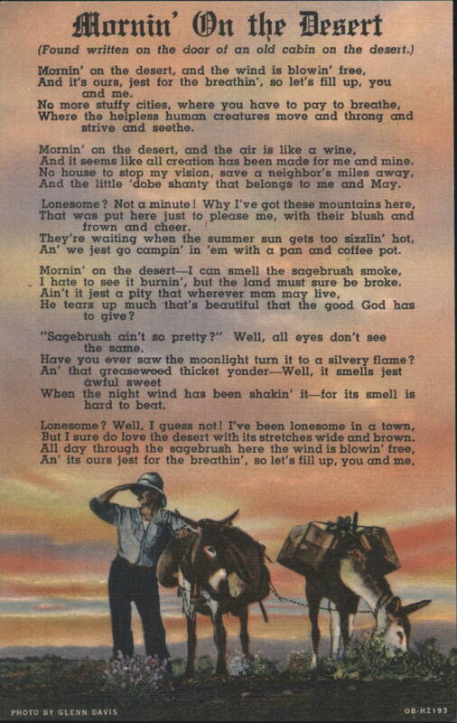 Mornin' On the Desert Poem and Prospector Boulder City Nevada
