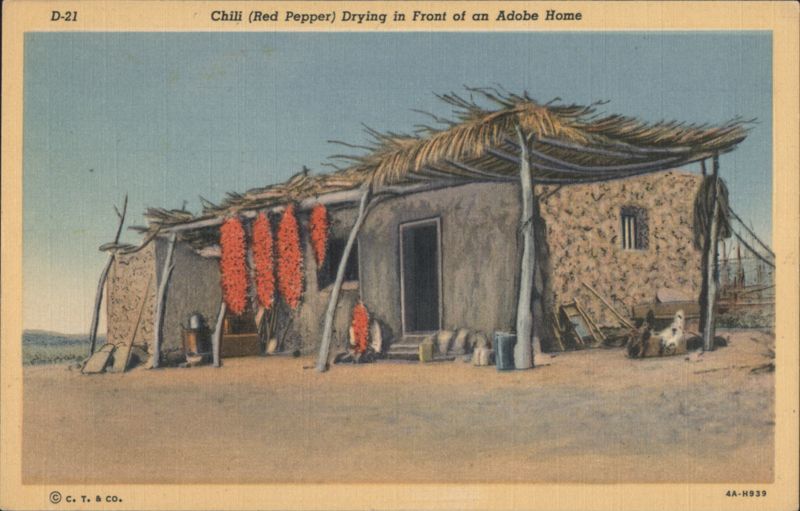 Chili (Red Pepper) Drying in Front of an Adobe Home Arizona