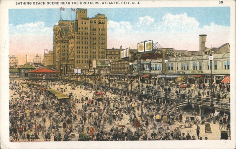 Bathing Beach Scene near The Breakers, Atlantic City, NJ New Jersey