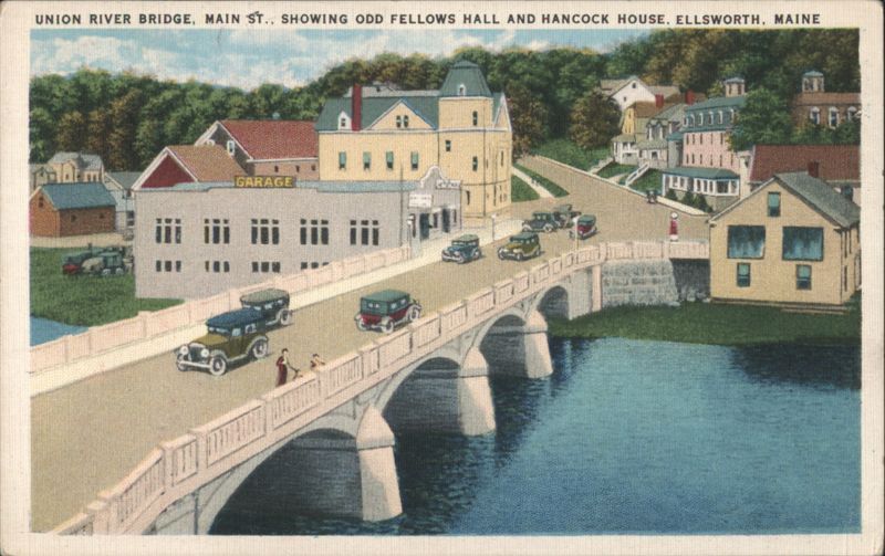 Union River Bridge and Odd Fellows Hall, Ellsworth, ME Maine