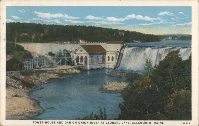Power House and Dam on Union River at Leonard Lake Ellsworth Maine