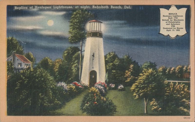 Replica of Henlopen Lighthouse at night, Rehoboth Beach, DE Delaware